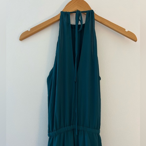 Teal Halter Floor Length Wedding Guest Dress w/ Leg Slit - Picture 5 of 5